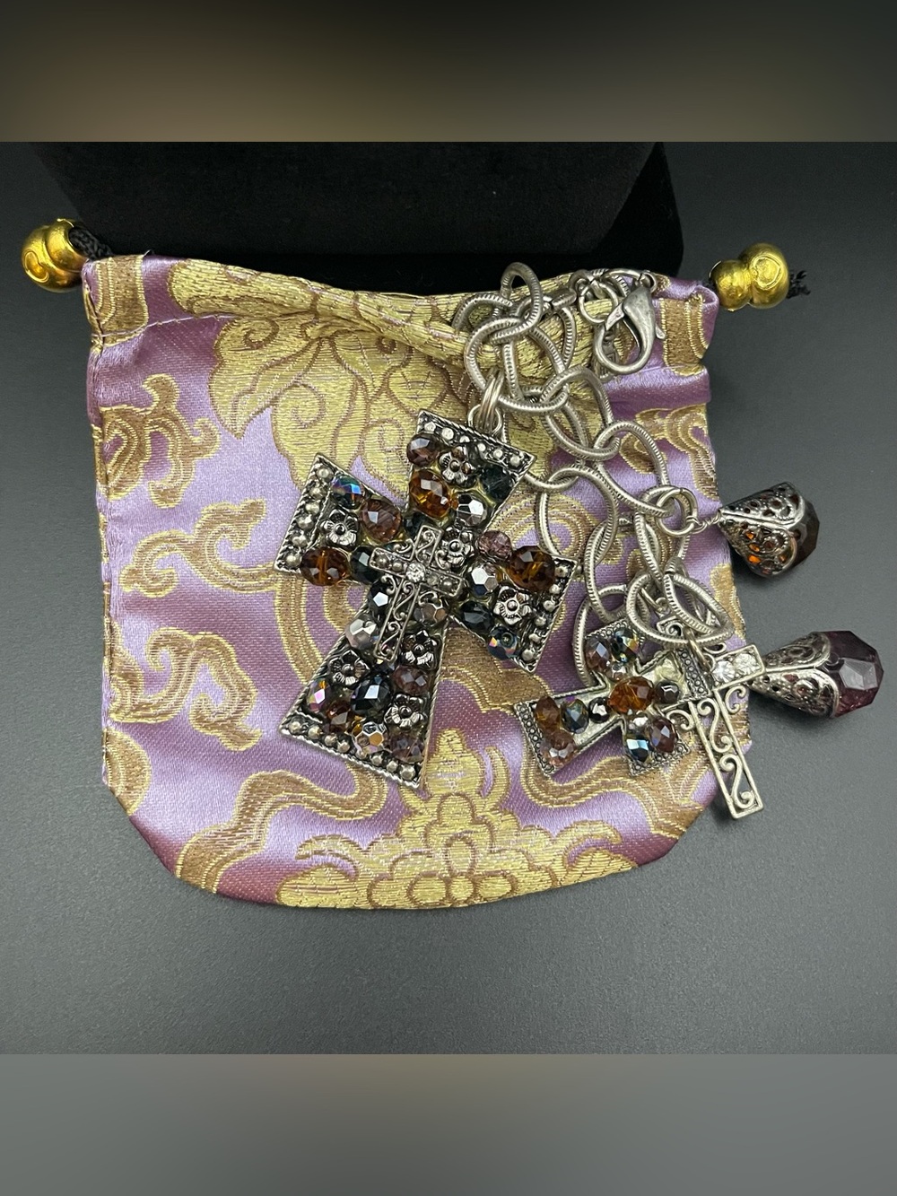 Vintage Premier Designs Style Cross Ststement Necklace Silver multi-crystal bead - Picture 12 of 12